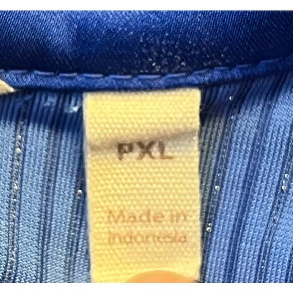 Soft Surroundings Shirt Women PXL Blue Textured Velvet Boyfriend Metallic Thread - Picture 8 of 11